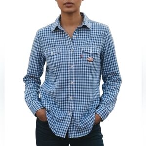 Rasco Cool Girl Blue and White Plaid Shirt. Medium.